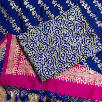 Blue brocade Chiniya silk suit set