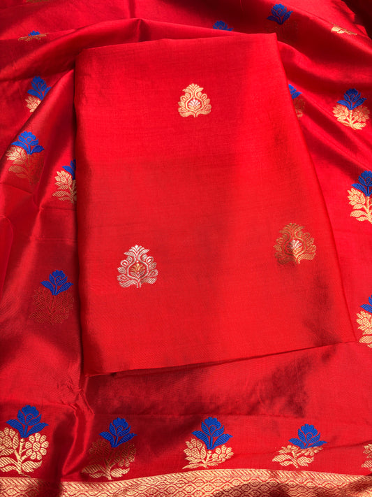 Red pure katan silk kadhwa suit set