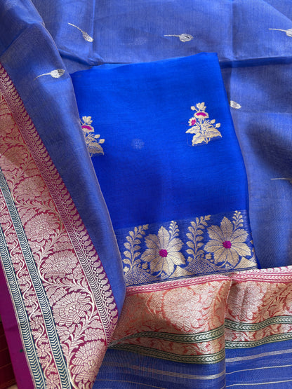 Blue kora kurta, kora tissue dupatta, pure silk bottom