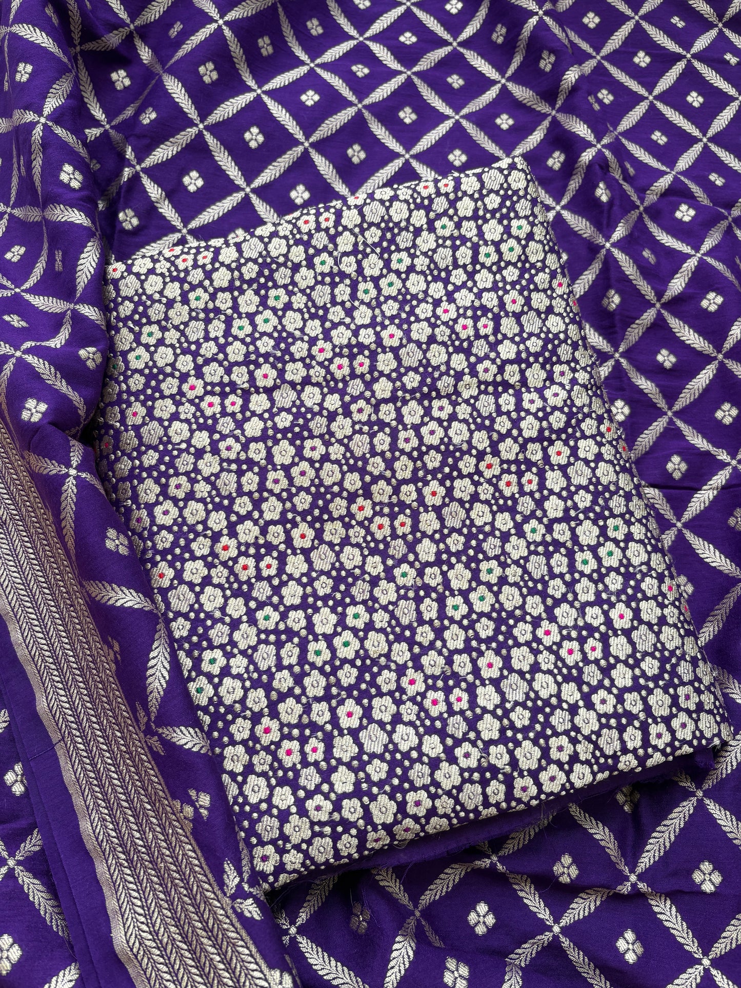 Brocade moonga silk meendar suit set