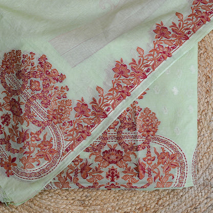 Green Chanderi  abstract design suit set.