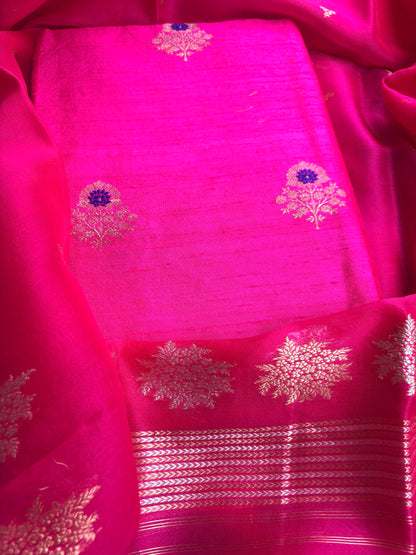 Pink kadhwa meenadar raw silk Kurta, bottom , kora kadhwa dupatta