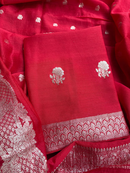 Red moonga silk kurta,moonga  silk dupatta, plain silk bottom