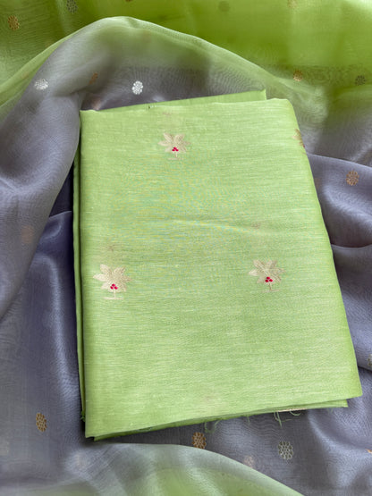 Green linen silk kurta, kora silk dupatta, plain bottom