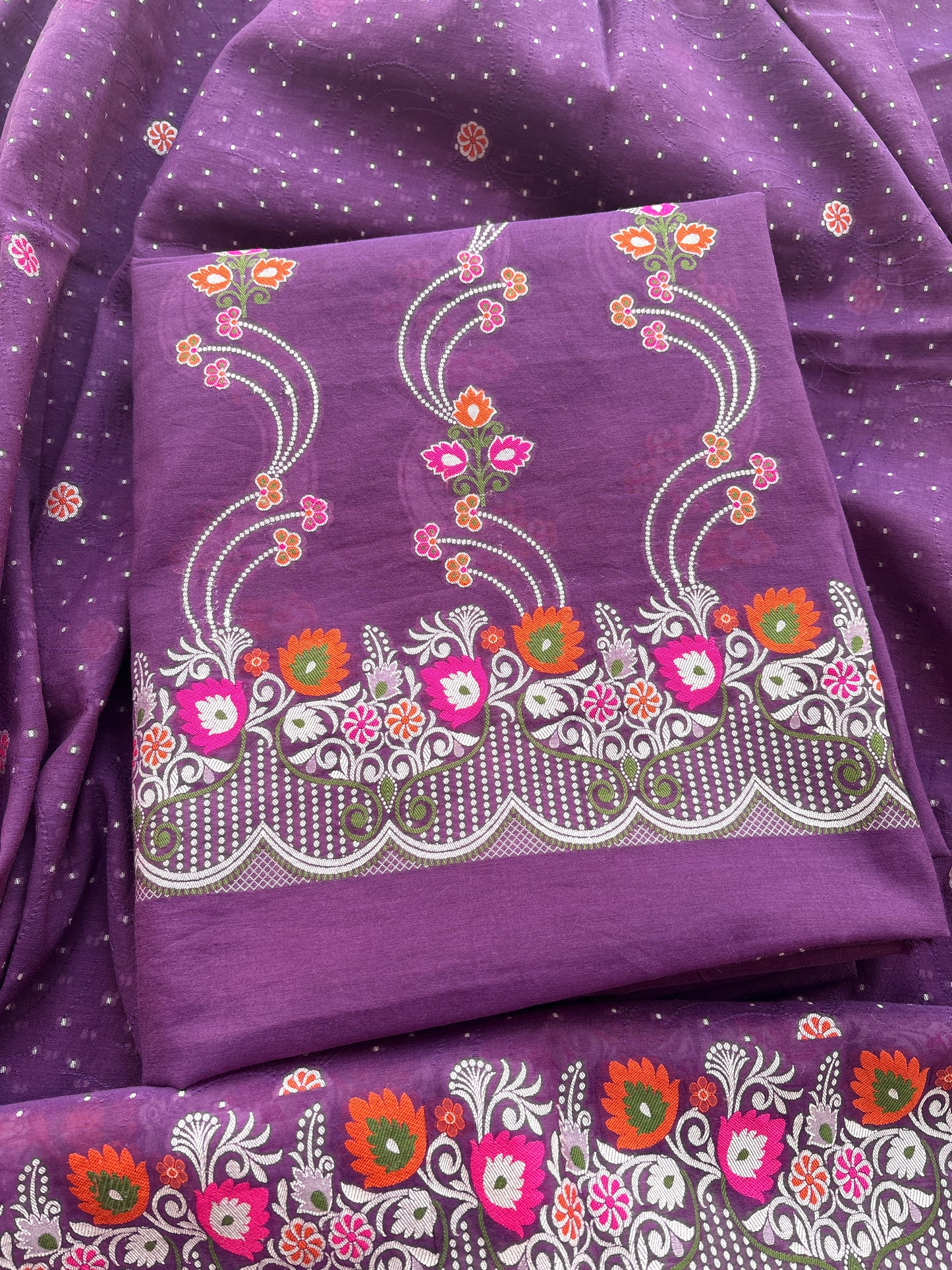 Purple Chanderi cotton tilfi weaving suit set