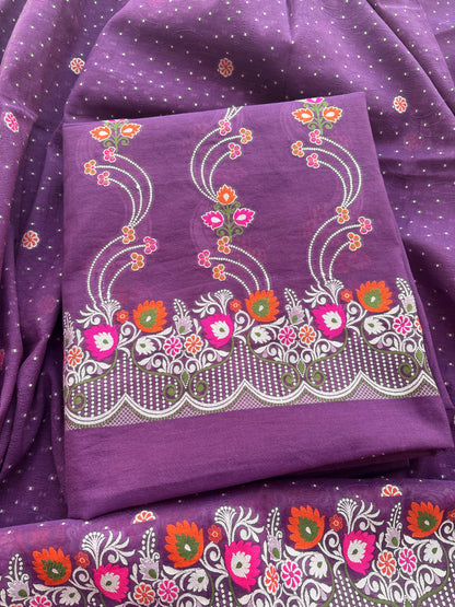 Purple Chanderi cotton tilfi weaving suit set