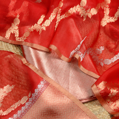 Red katan tissue suit set with kora silk dupatta