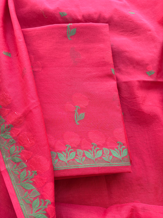 Red Chanderi Resham weaving Chanderi Suit set