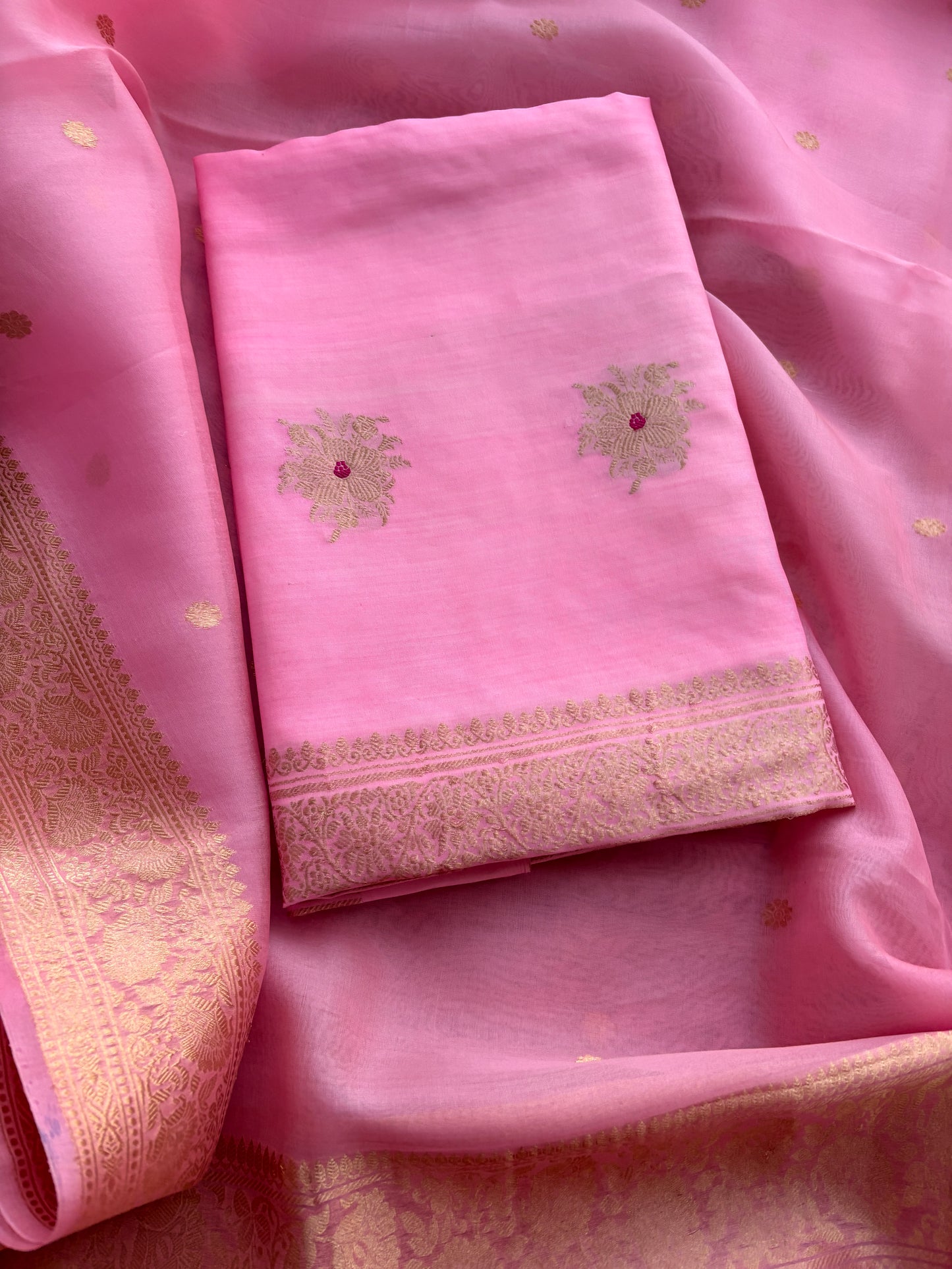 Pink Chiniya kora kadhwa suit set