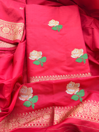 Red katan by katan silk kadhwa suit set