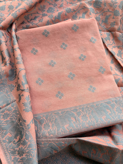 Peach weaving shikargah suit set