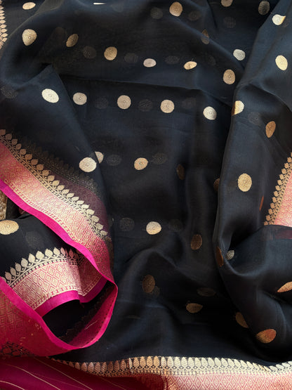 Black kora kadhwa silk suit set