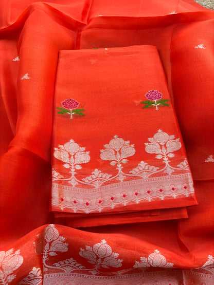Orange kora silk kadhwa suit set