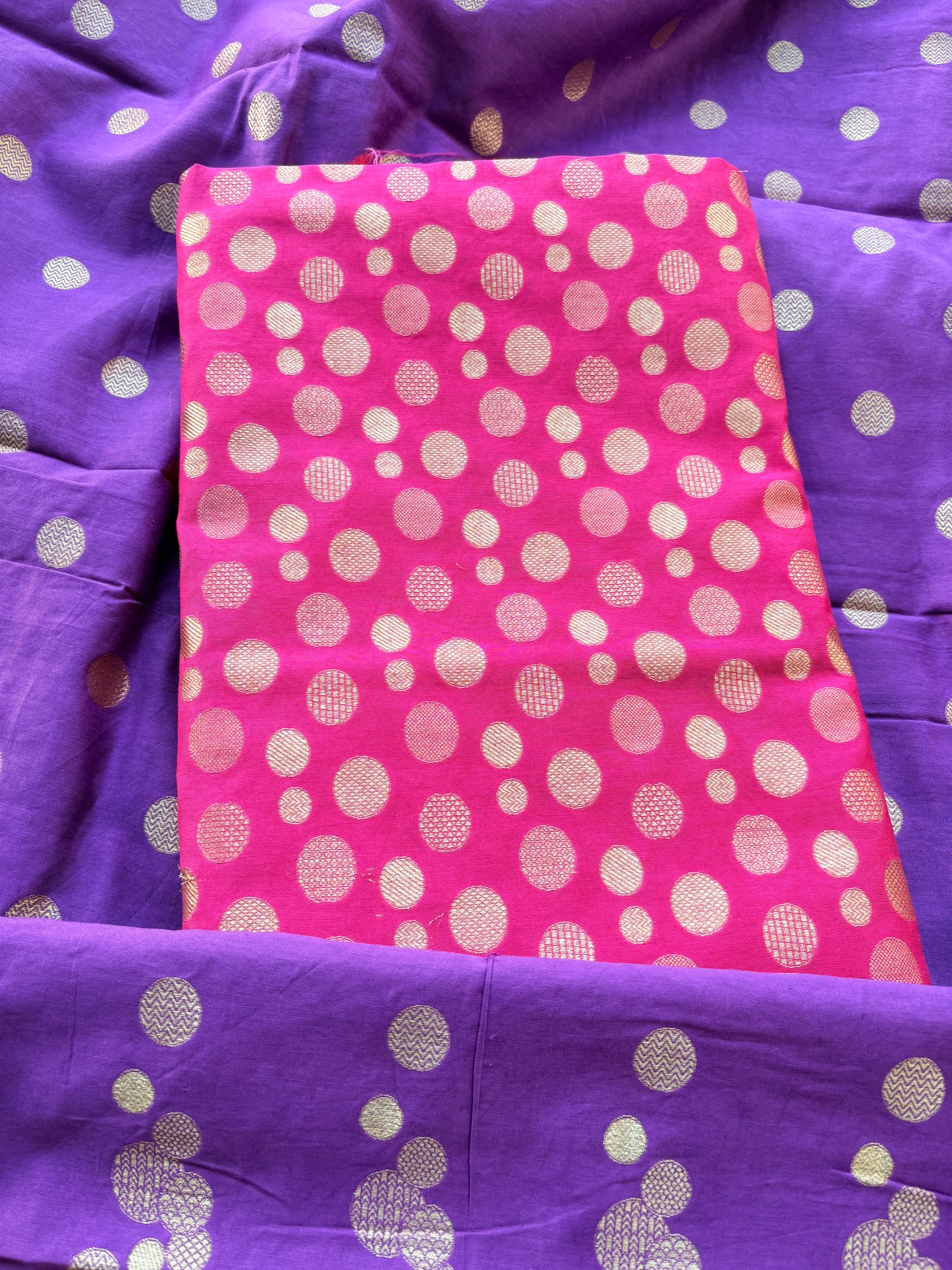 Rani pink kurta with purple dupatta cotton silk suit set