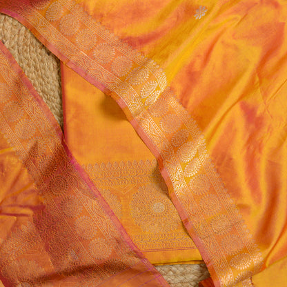 Mustard yellow dhoop chau katan silk suit