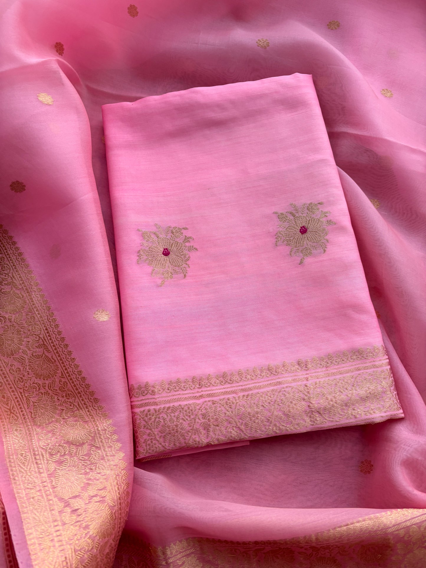 Pink Chiniya kora kadhwa suit set