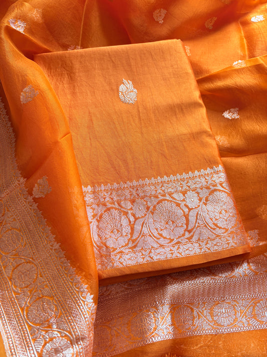 Orange Chiniya silver zari suit set