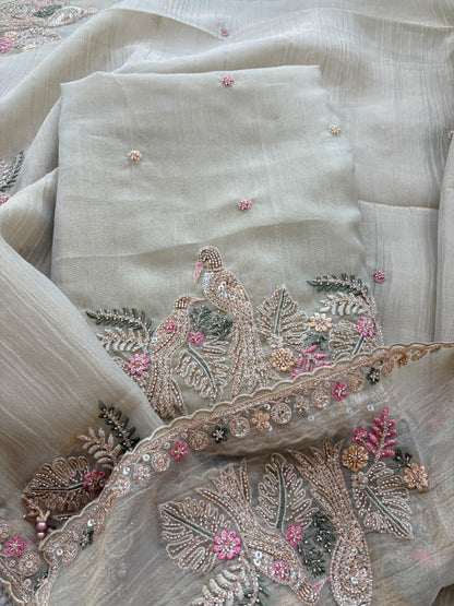 Beige hand work tissue suit set