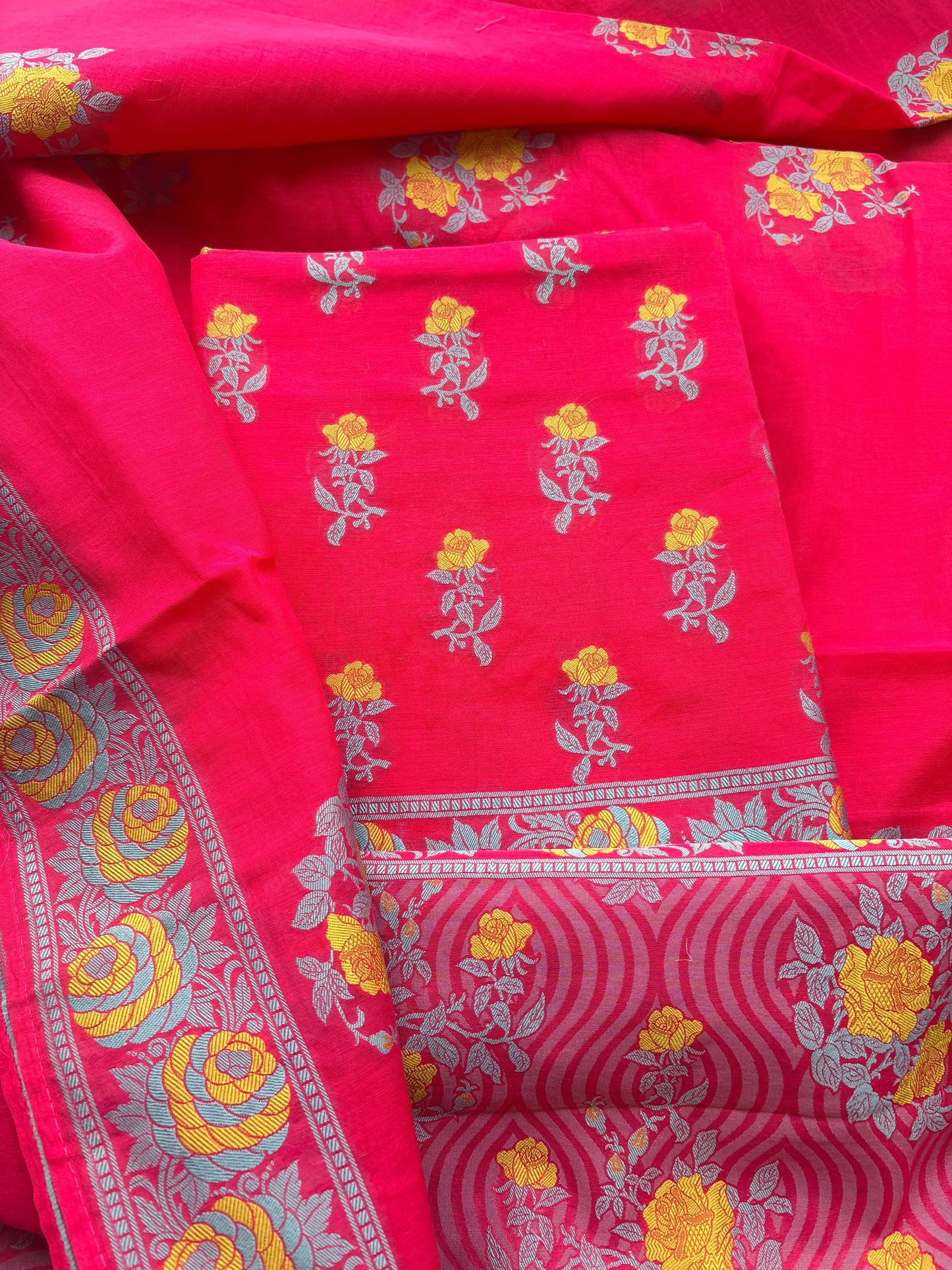 Pink Resham weaving flower Chanderi suit set( cc-12)