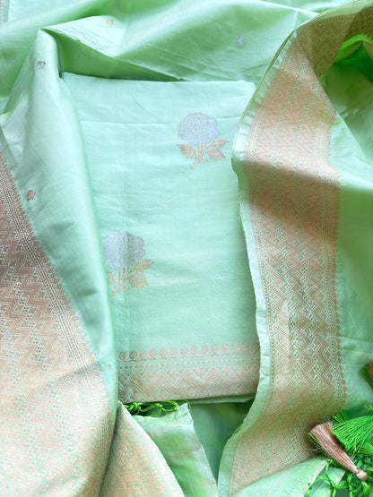 Light green katan by katan  silk kadhwa suit set