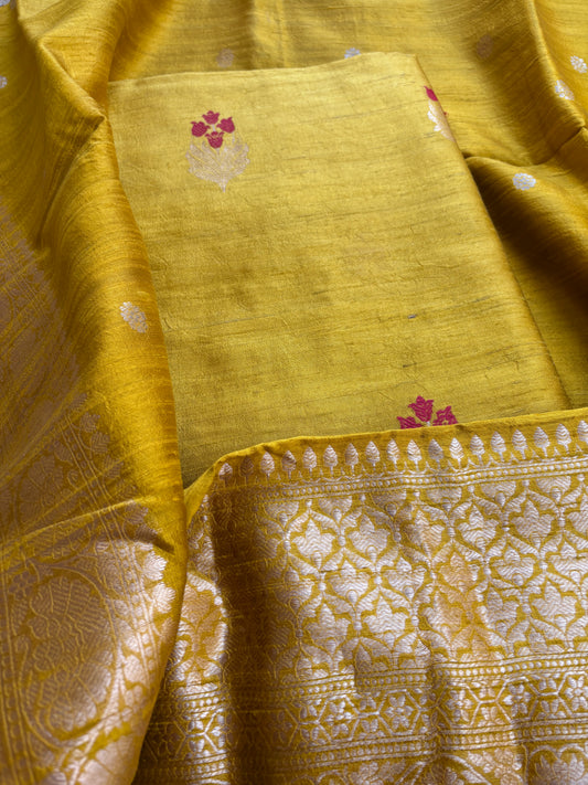 Yellow raw silk kadhwa suit set
