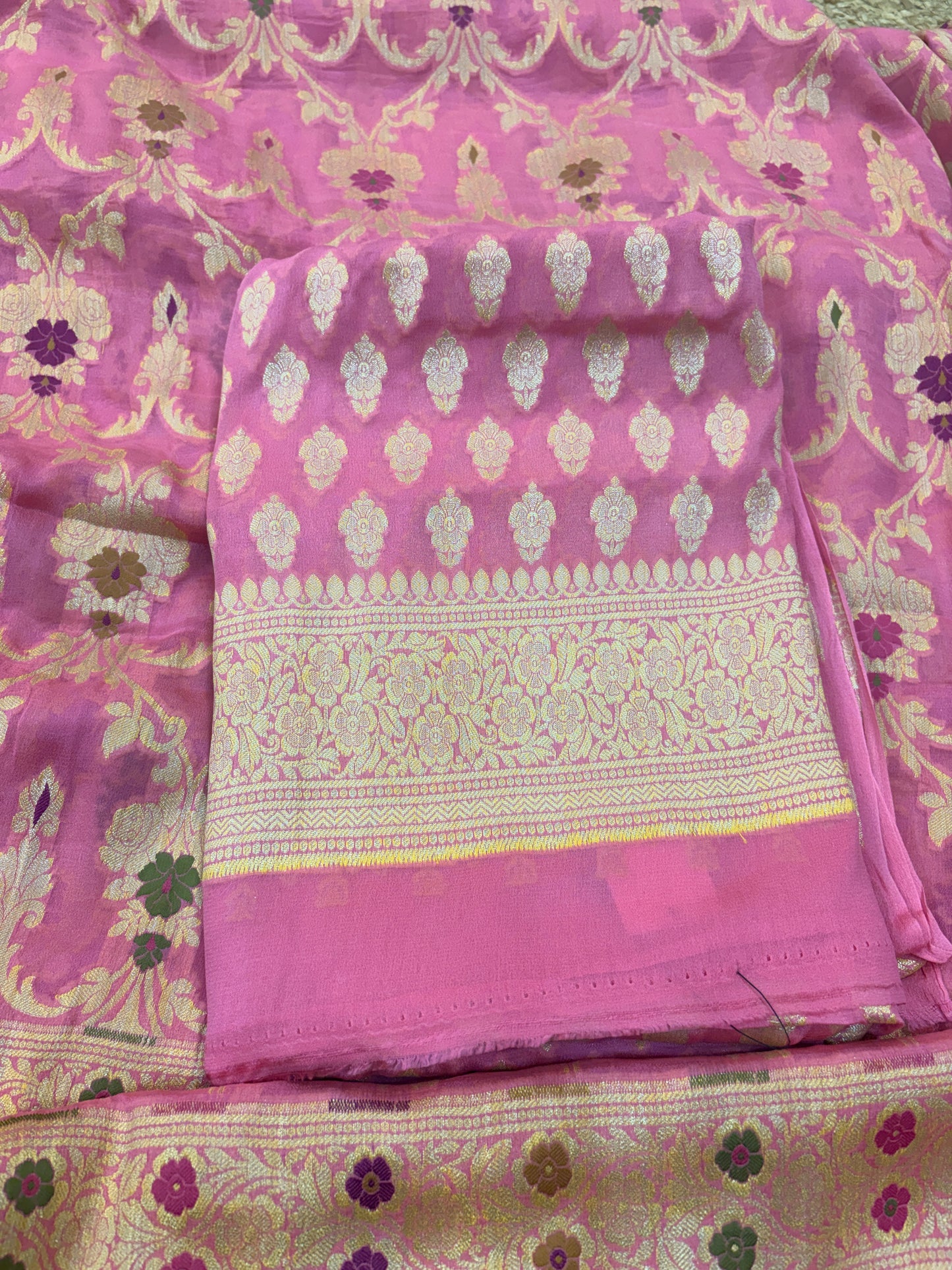 Pink Khaddi chiffon meenadar suit set