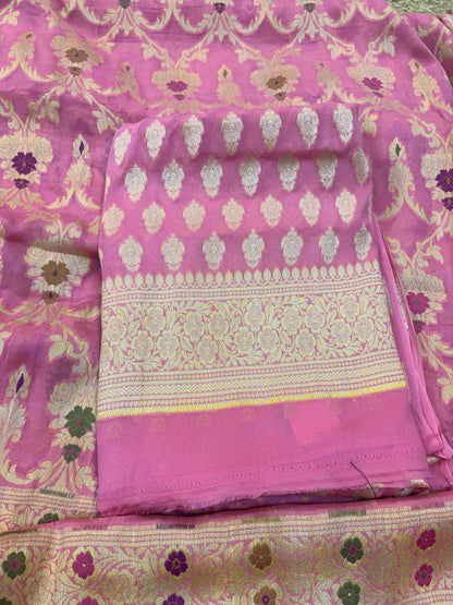 Pink Khaddi chiffon meenadar suit set