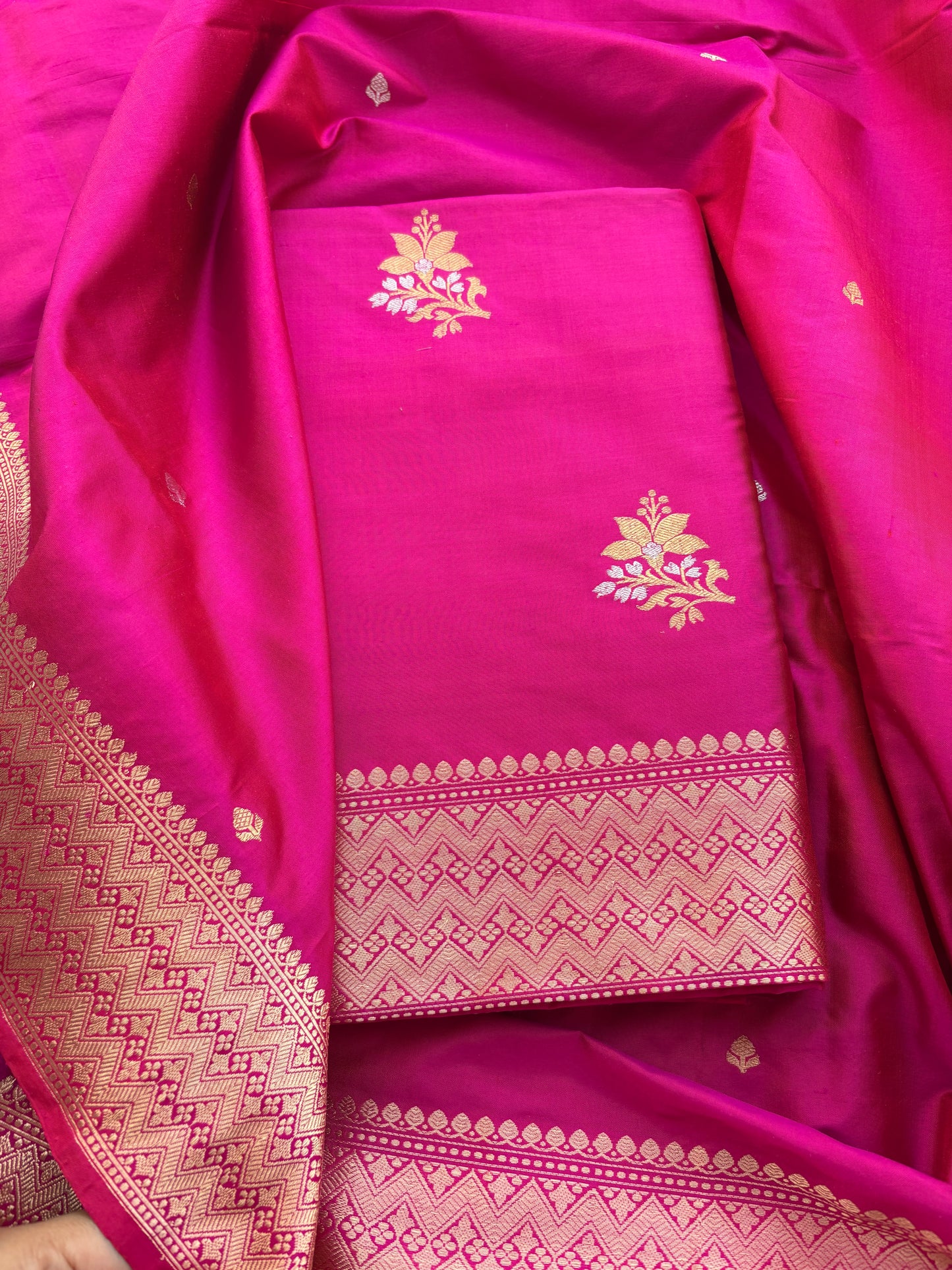 Pink katan by katan silk kadhwa suit set