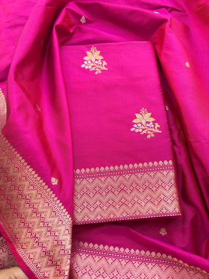 Pink katan by katan silk kadhwa suit set