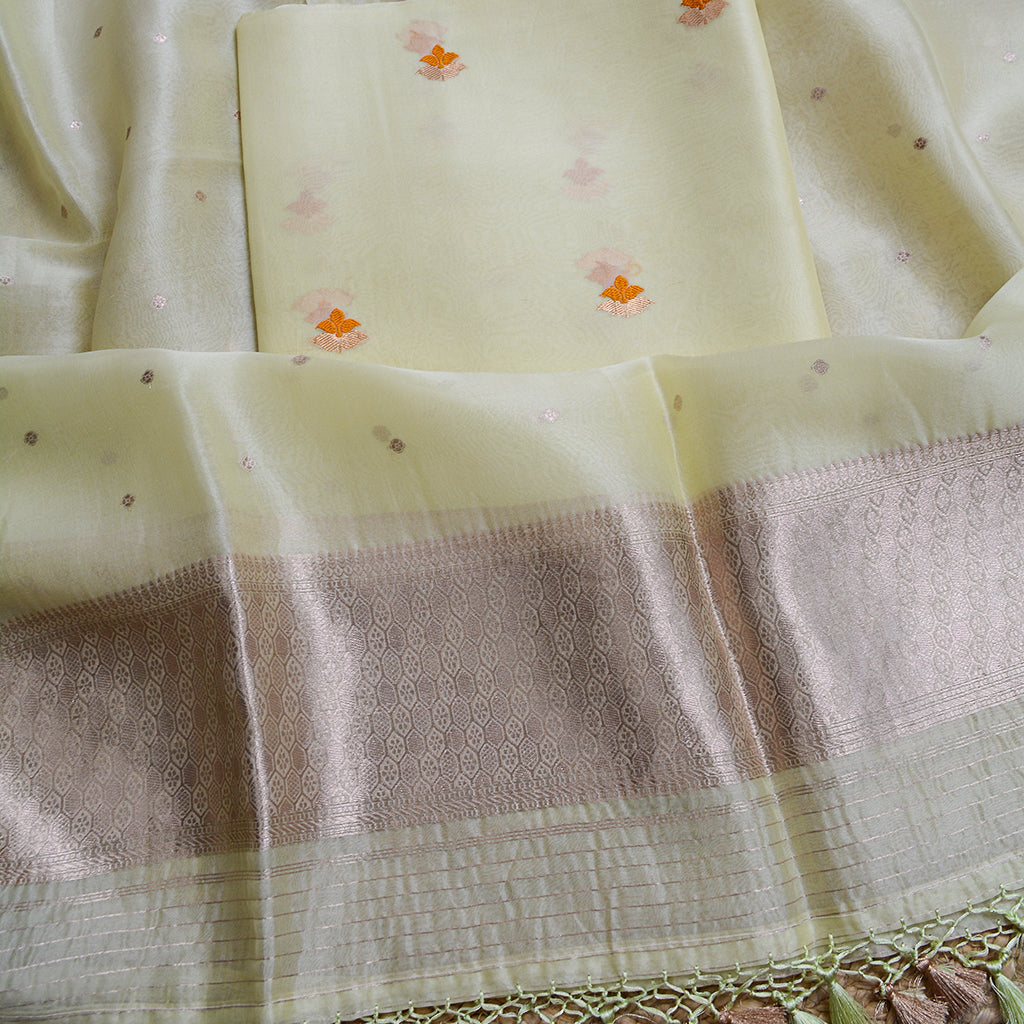 Lime kora silk kadhwa suit set