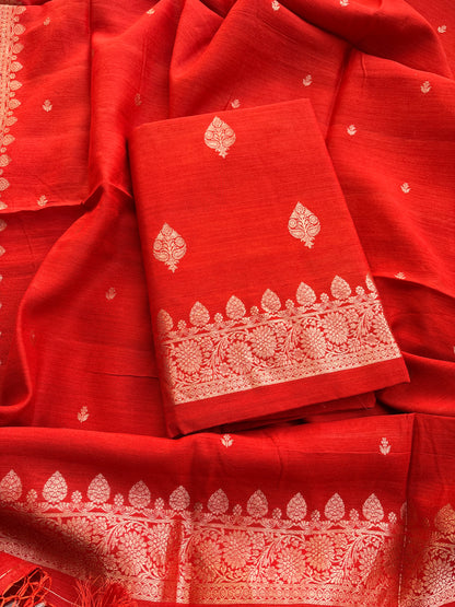 Rust orange moonga silk Suit set