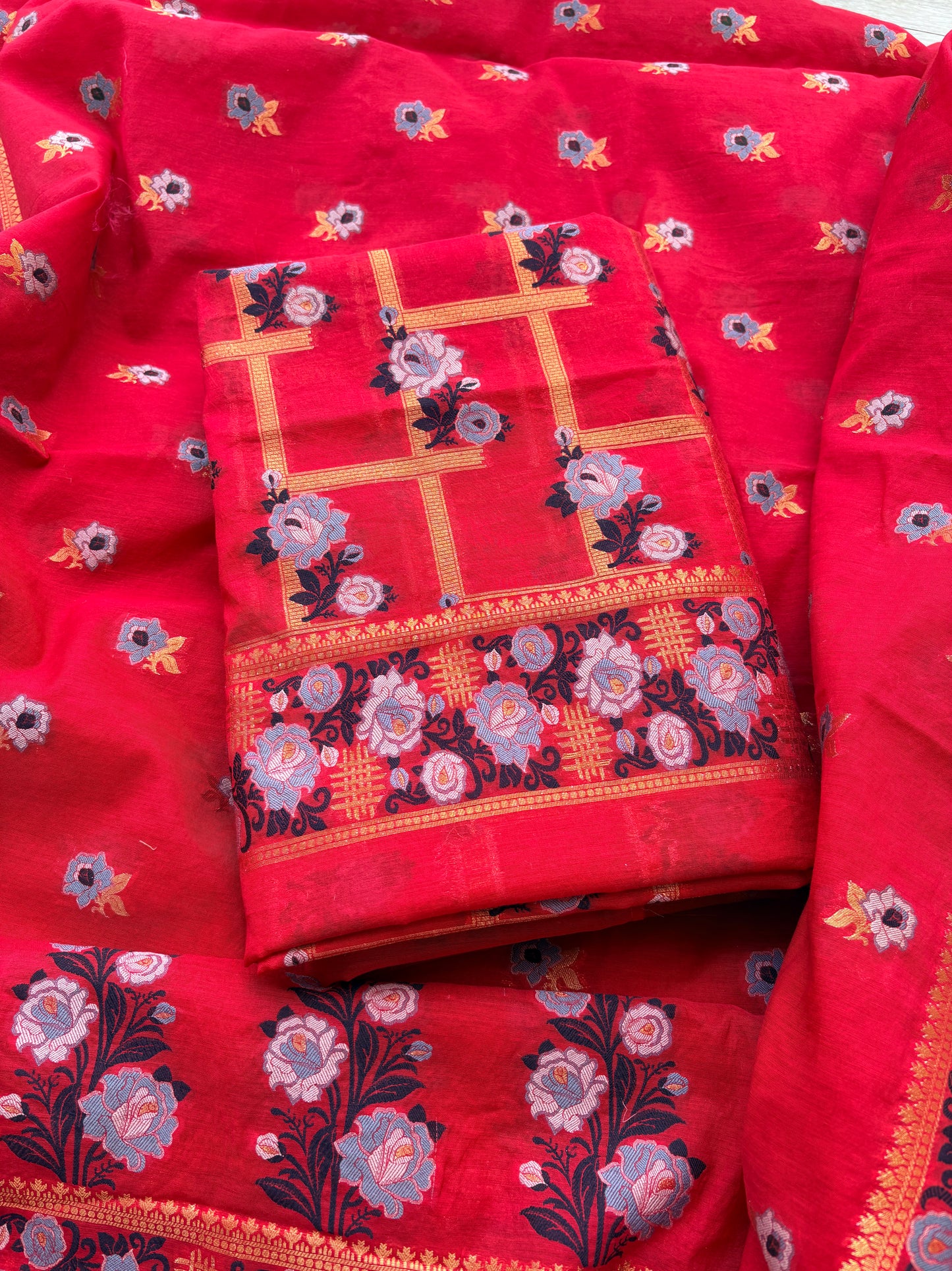 Red Mul Chanderi  resham weave suit set