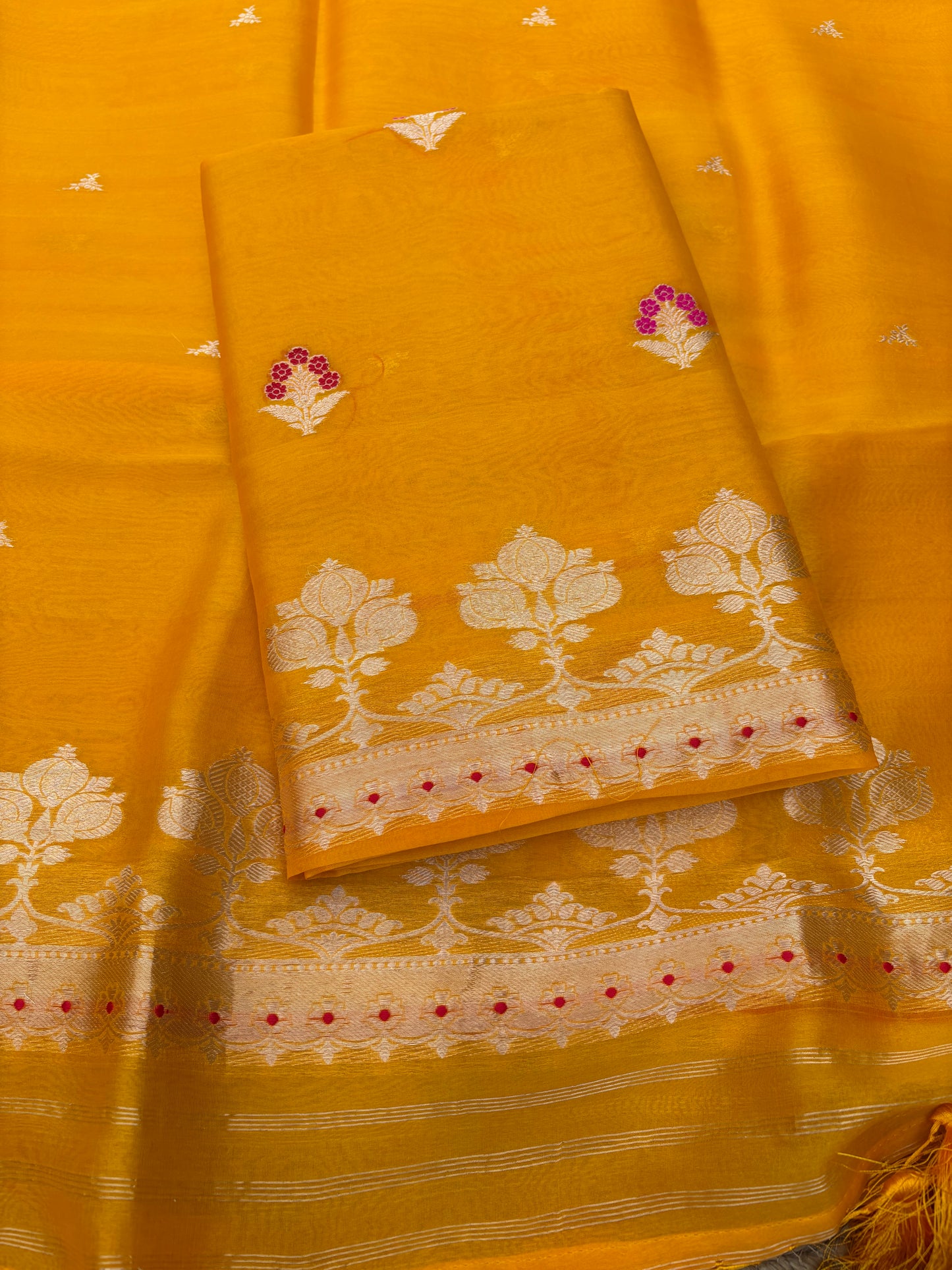 Yellow pure kadhwa silk  3 piece suit