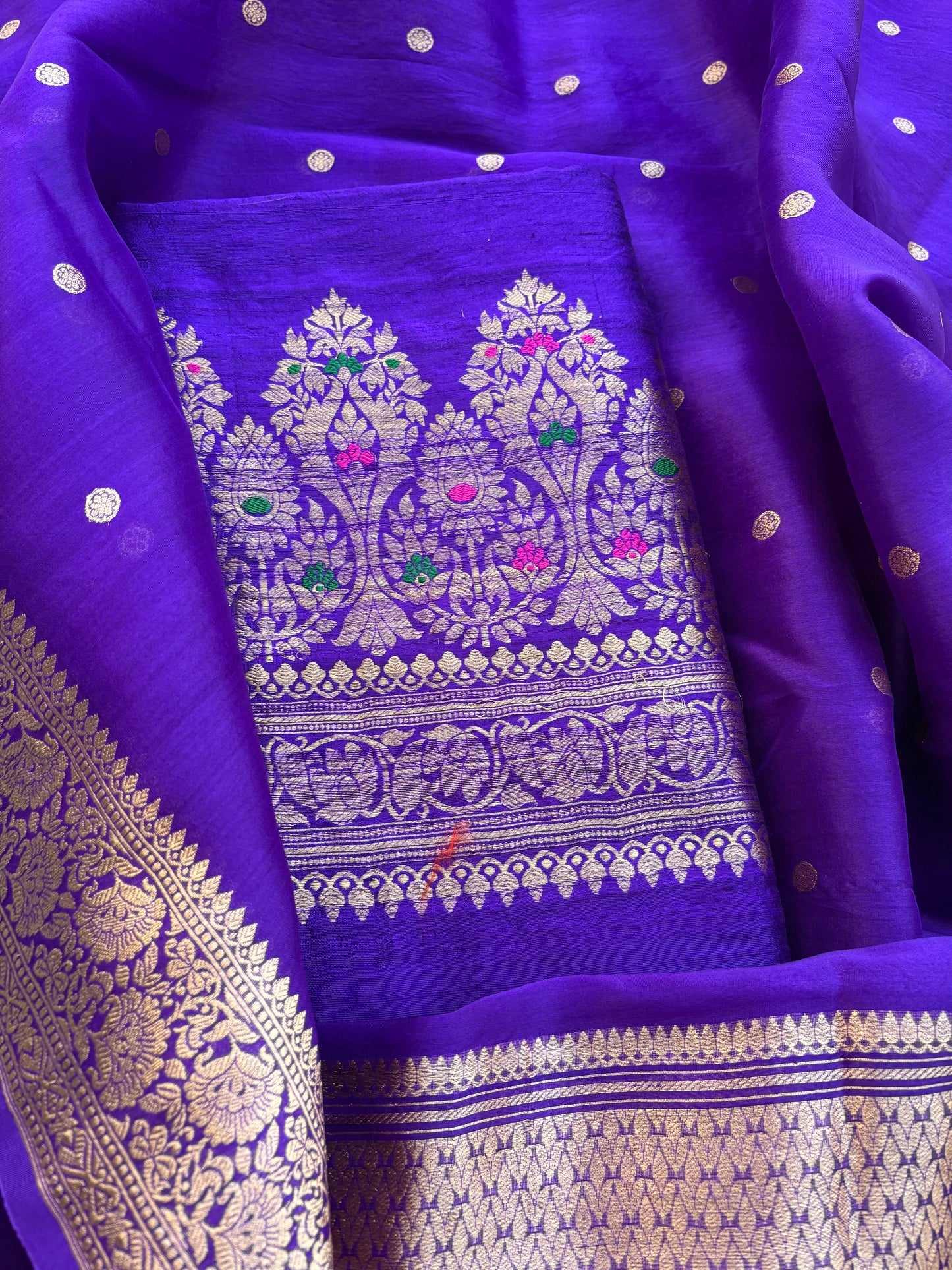 Purple raw silk kadhwa suit with kora silk dupatta