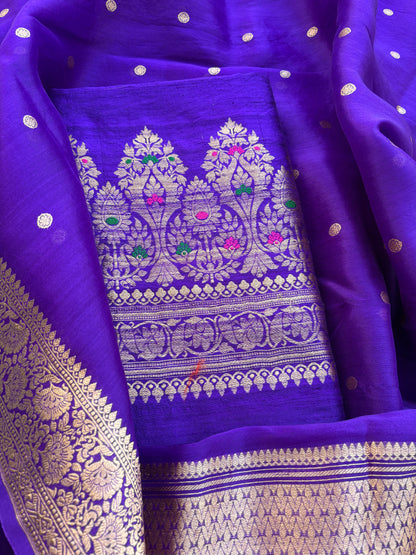 Purple raw silk kadhwa suit with kora silk dupatta
