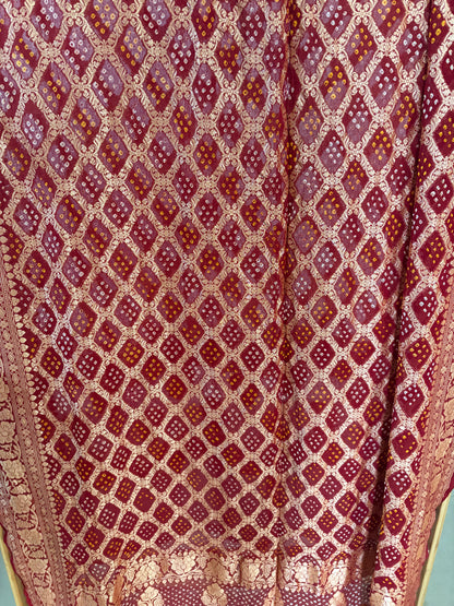 Maroon bandhani Khaddi  georgette dupatta