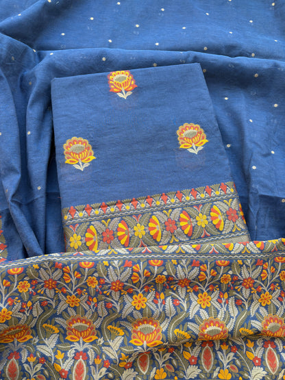 Blue Chanderi handwoven suit set