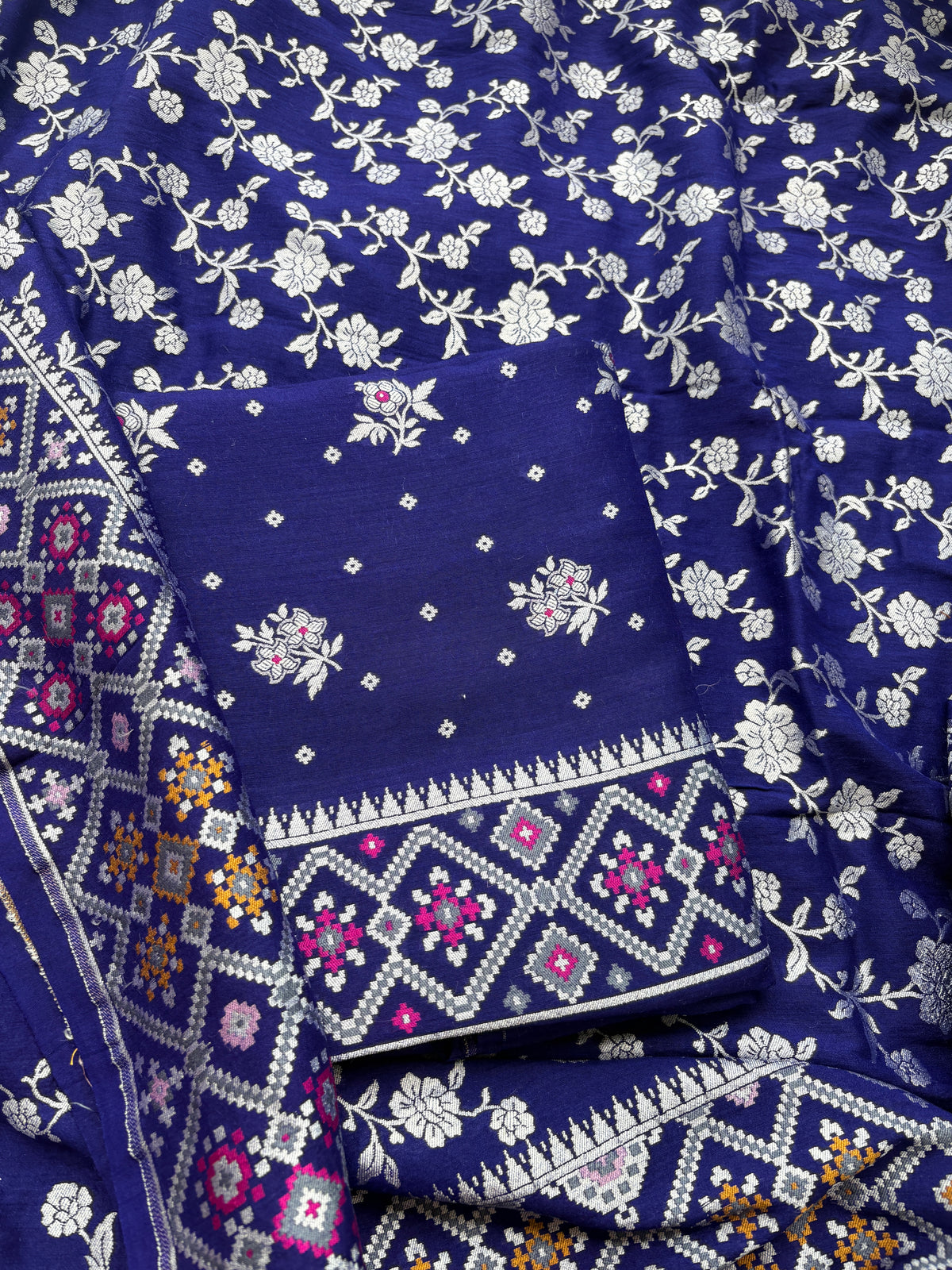 Purple blue moonga silk suit set