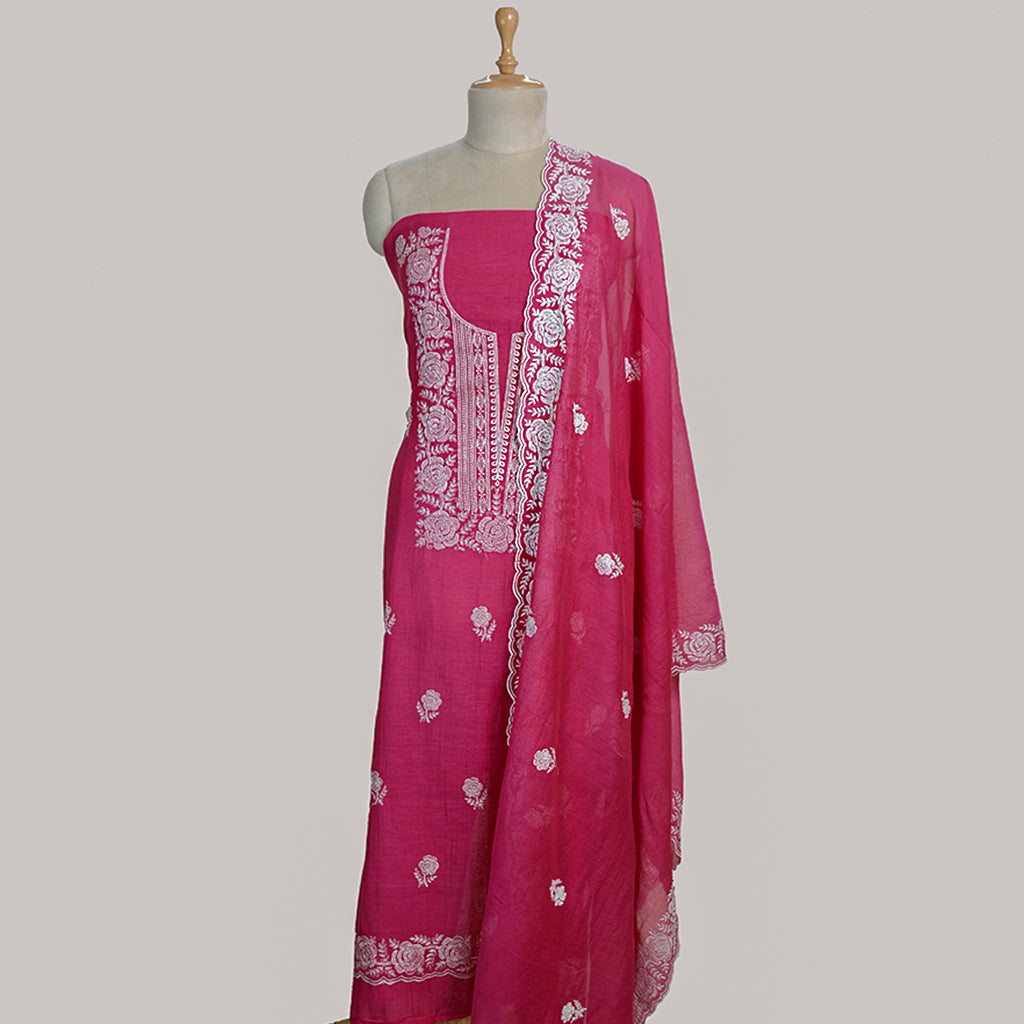 Pink Chanderi silk suit set