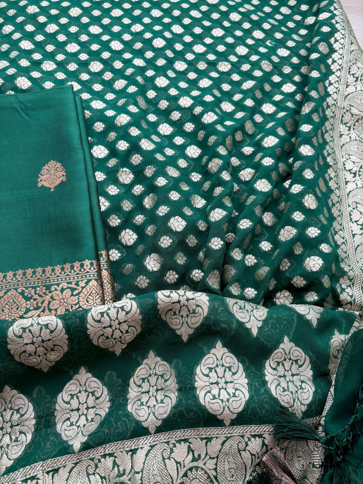 Green mango silk with georgette dupatta