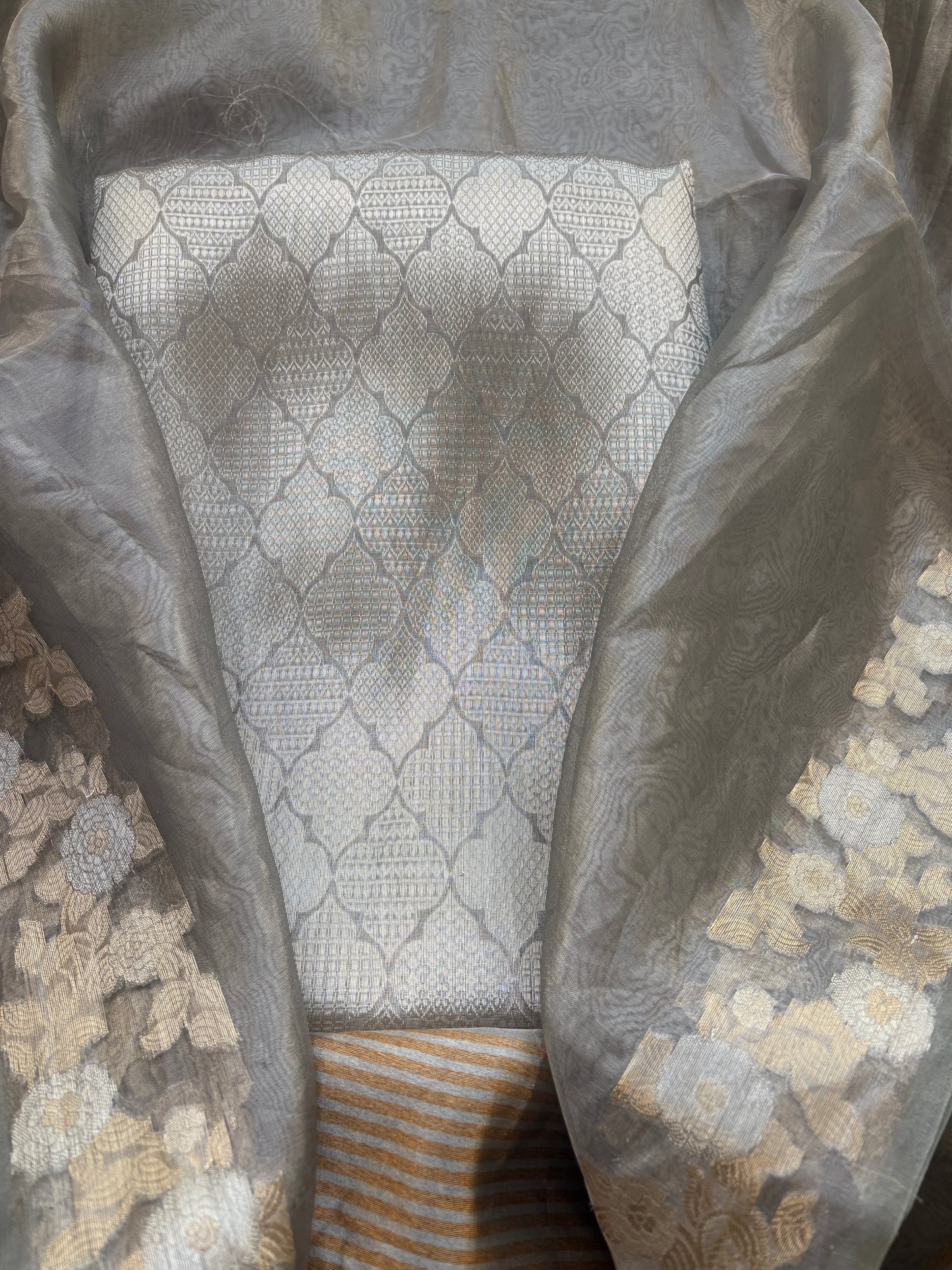 Silver grey tissue brocade suit set