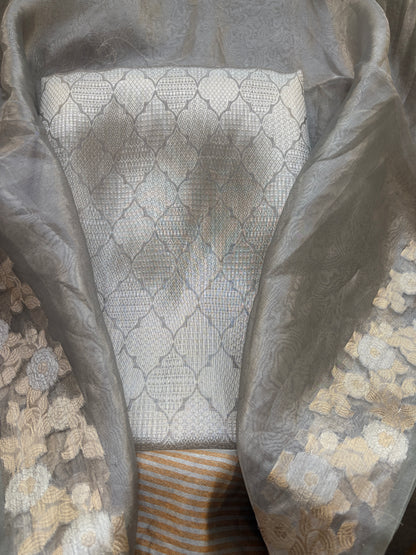 Silver grey tissue brocade suit set