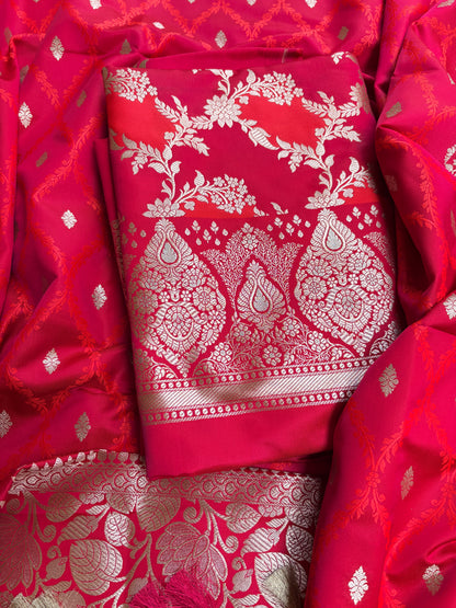 Red pink mashru silk suit set