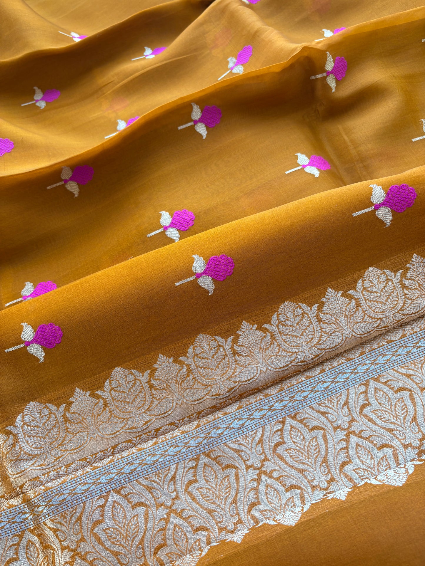 Gold kora pink meenadar saree