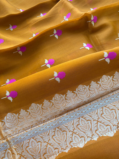Gold kora pink meenadar saree