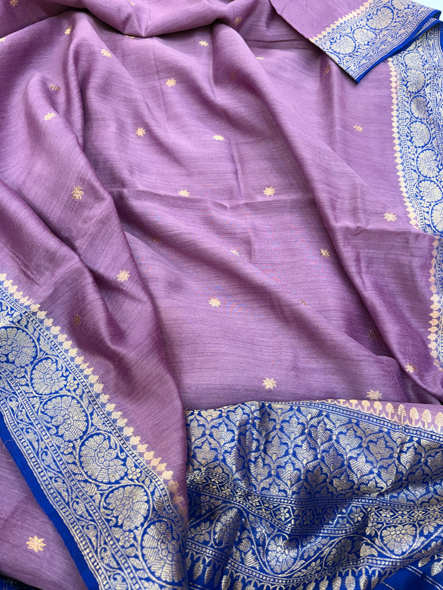 Blue moonga silk kurta, and chaap dye moonga silk dupatta