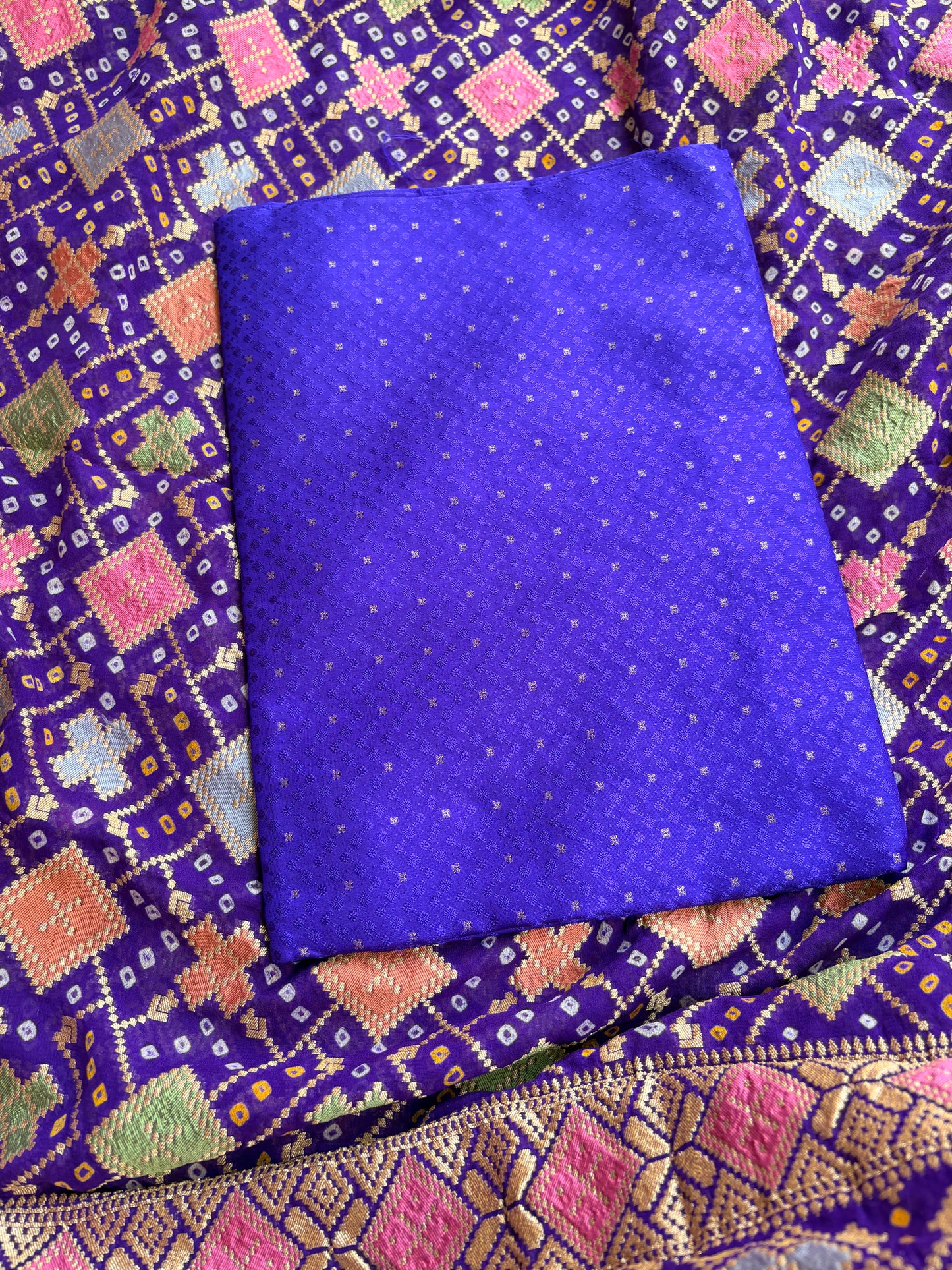 Blue katan silk with bandhani dupatta