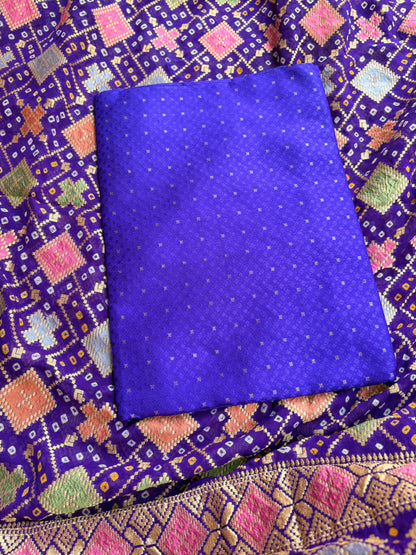 Blue katan silk with bandhani dupatta
