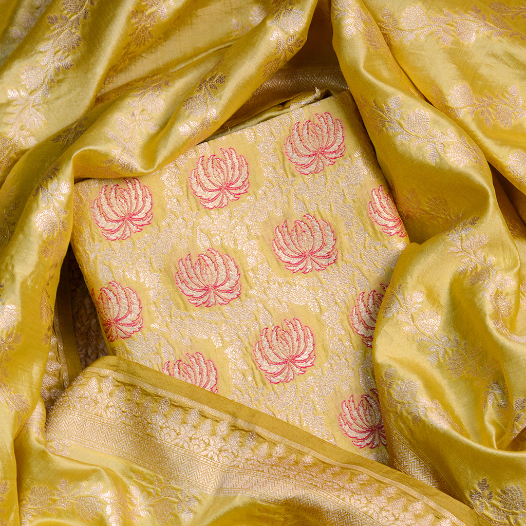 Lime green brocade silk suit set