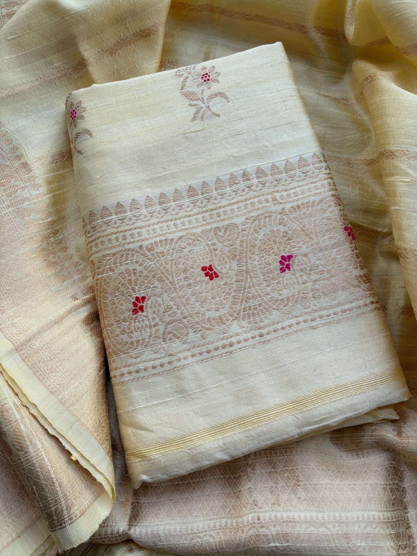 Cream meenadar tussar raw silk suit set